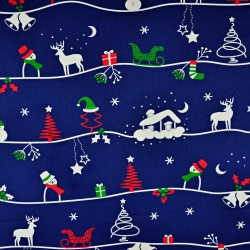 Baumwolle 100% Weihnachtsmuster winterlicher Pfad auf navy Hintergrund