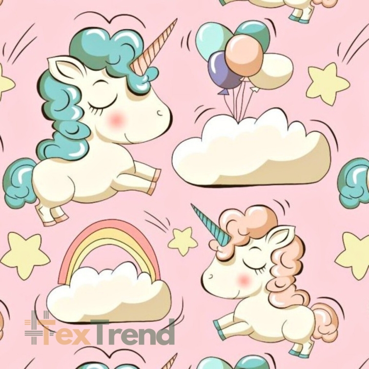 Baumwolle 100% Einhörner mit Luftballons auf rosa Hintergrund  