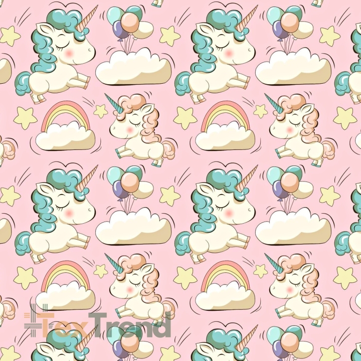 Baumwolle 100% Einhörner mit Luftballons auf rosa Hintergrund  