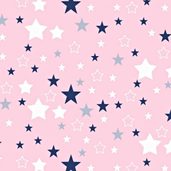 Baumwolle 100% Sternenhimmel weiß-navy auf rosa Hintergrund  