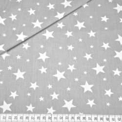 Baumwolle 100% neue kleine und große Sterne weiß auf grau  