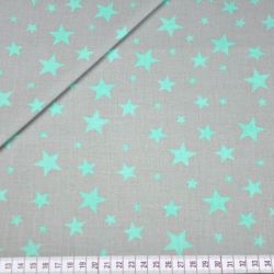 Baumwolle 100% neue kleine und große Sterne mintfarben auf grau  