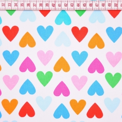 Baumwolle 100% Herzen 20mm pastellfarben auf weißem Hintergrund  