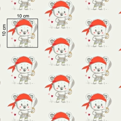 Baumwolle 100% Bären rote Piraten auf ecrufarbenem Hintergrund  