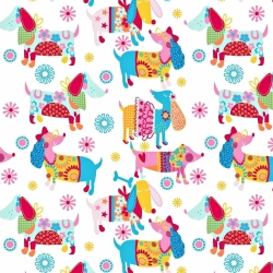 Baumwolle 100% bunte Hunde auf weißem Hintergrund  