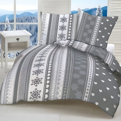 Baumwolle 100% Weihnachtsmuster mit Herzen auf grauem Hintergrund  