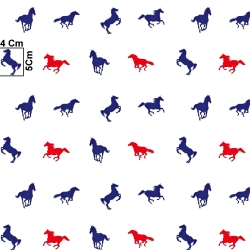 Baumwolle 100% rot-navy Pferde auf weißem Hintergrund  
