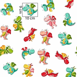 Baumwolle 100% bunte Drachen auf weißem Hintergrund  