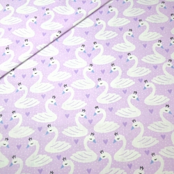 Baumwolle 100% weiße Schwäne auf lila Hintergrund.  
