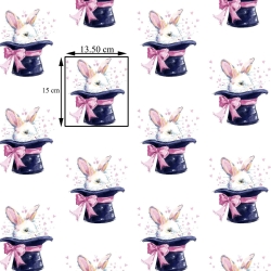 Baumwolle 100% Hasen im Hut auf weißem Hintergrund  