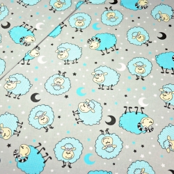 Baumwolle 100% Schafe blau auf grauem Hintergrund  