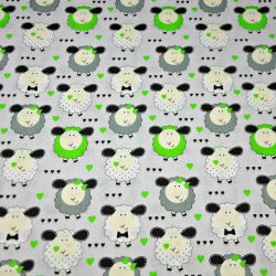 Baumwolle 100% grün-weiße Schafe auf grauem Hintergrund  