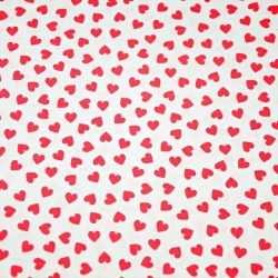 Baumwolle 100% MINI Herzen rot auf weißem Hintergrund  