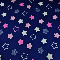 Baumwolle 100% Lebkuchensterne weiß-rosa auf dunkelblauem Hintergrund  