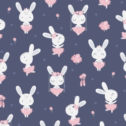 Baumwolle 100% Kaninchen auf Schaukeln auf dunkelblauem Hintergrund  