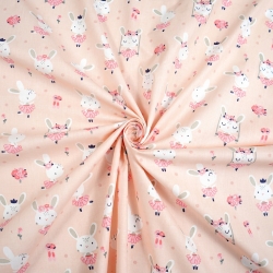 Baumwolle 100% Kaninchen auf Schaukeln auf aprikosenfarbenem Hintergrund  