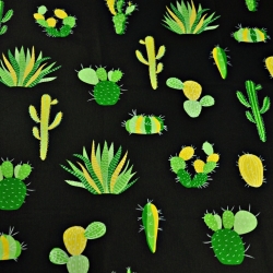 Baumwolle 100% grüne Kakteen auf schwarzem Hintergrund  