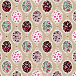 Baumwolle 100% Spiegel mit Blumen auf beigem Hintergrund  