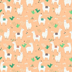 Baumwolle 100% Alpakas auf aprikosenfarbenem Hintergrund  