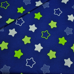 Baumwolle 100% Lebkuchensterne weiß-limettengrün auf dunkelblauem Hintergrund  