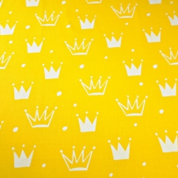 Baumwolle 100% Kronen mit Punkten weiß auf gelbem Hintergrund  