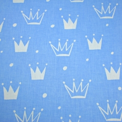 Baumwolle 100% Kronen mit weißen Punkten auf blauem Hintergrund  