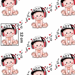 Baumwolle 100% Babys mit Kopfhörern auf weißem Hintergrund  