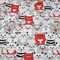 Baumwolle 100% Katzen im Kino grau-weiß-rot.  