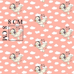 Baumwolle 100% Vögel mit Kopfhörern auf aprikosenfarbenem Hintergrund  