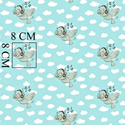 Baumwolle 100% Vögel mit Kopfhörern auf mintfarbenem Hintergrund  