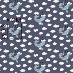 Baumwolle 100% Vögel mit Kopfhörern auf dunkelgrauem Hintergrund  