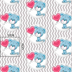 Baumwolle 100% Hunde mit Ballon auf grau gestreiftem Hintergrund  