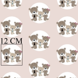 Baumwolle 100% Bärenfamilie in Kreisen auf beigem Hintergrund  