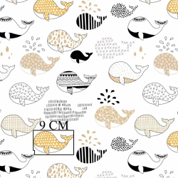 Baumwolle 100% Wale mit Mustern in schwarz-beige auf weißem Hintergrund  