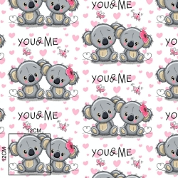 Baumwolle 100% Koala-Bären mit rosa Herzen auf weißem Hintergrund  