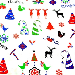 Baumwolle 100% Weihnachtsmuster bunt auf weißem Hintergrund  