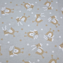 Baumwolle 100% Weihnachtsmuster beige Rentiere auf grauem Hintergrund  