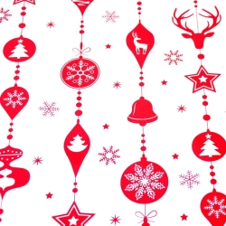 Baumwolle 100% Weihnachtsmuster Girlande mit roten Kugeln auf weißem Hintergrund  