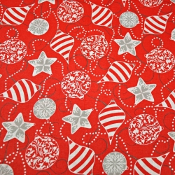 Baumwolle 100% Weihnachtsmuster graue Kugeln auf rotem Hintergrund  