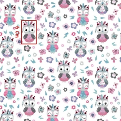 Baumwolle 100% rosa Indianer-Eulen auf weißem Hintergrund  