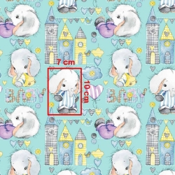 Baumwolle 100% BABY Elefanten auf mintgrünem Hintergrund  