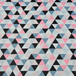 Baumwolle 100% kleine Dreiecke grau-rosa-schwarz auf weißem Hintergrund  
