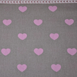 Baumwolle 100% rosa Herzen auf grauem Hintergrund  