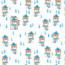 Baumwolle 100% blaue Skifahrer-Bären auf weißem Hintergrund  