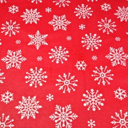 Baumwolle 100% Weihnachtsmuster große weiße Schneeflocken auf rotem Hintergrund  