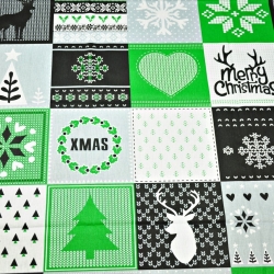 Baumwolle 100% Weihnachtsmuster Patchwork grau-grün  