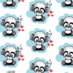 Baumwolle 100% Bären DJ Panda türkis auf weißem Hintergrund  