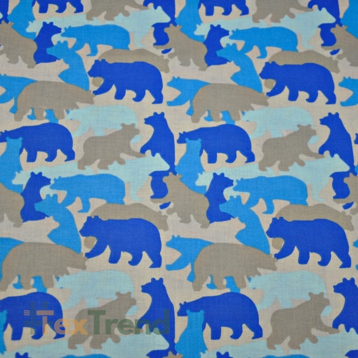 Baumwolle 100% Bären grau-blau  
