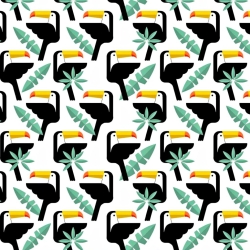 Baumwolle 100% Tukane mit Blättern auf weißem Hintergrund  