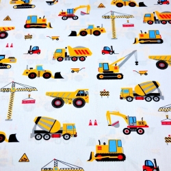 Baumwolle 100% Baustellen gelb auf weißem Hintergrund  